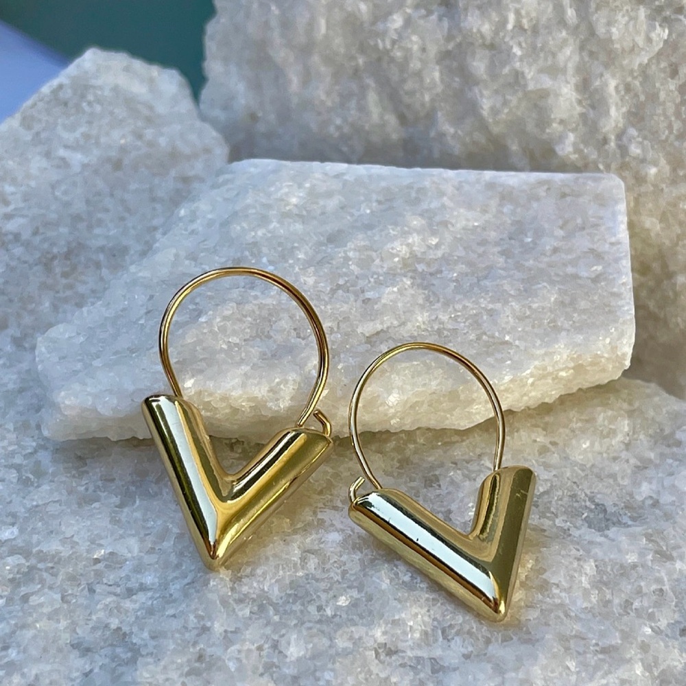 Gold Geometric Hoop Earrings - Picture 3 of 3